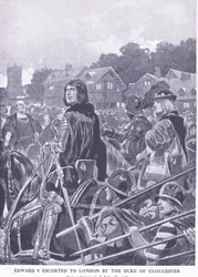 Edward V escoltado para Londres pelo Duque de Gloucester, da Cassells História do Povo Britânico publicado pela Waverley Book Company Limited, c.1940